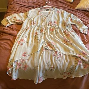 Grey with pink flower high low tunic